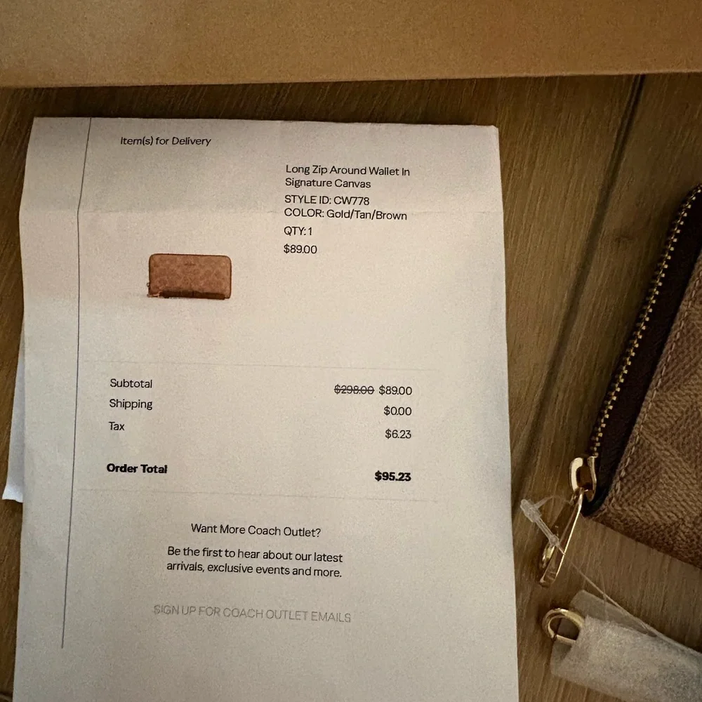 Coach Brown Signature Zip Wallet with Detachable Wrist Strap - Picture 4 of 4